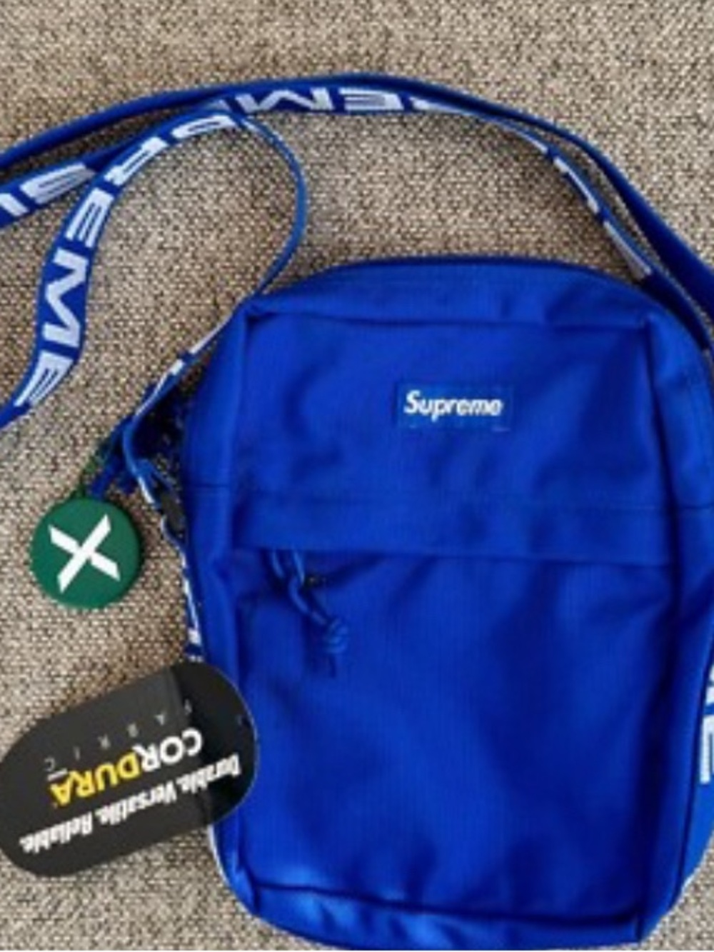 Blue Crossbody Messenger Bag with Branded Strap